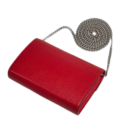 GUCCI Red Pebbled Leather Dionysus Small Chain Bag