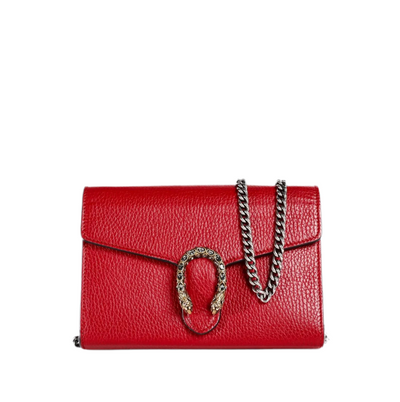 GUCCI Red Pebbled Leather Dionysus Small Chain Bag