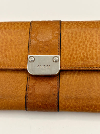Gucci Mustard Yellow Leather Wallet with Silver-Tone Chain Strap
