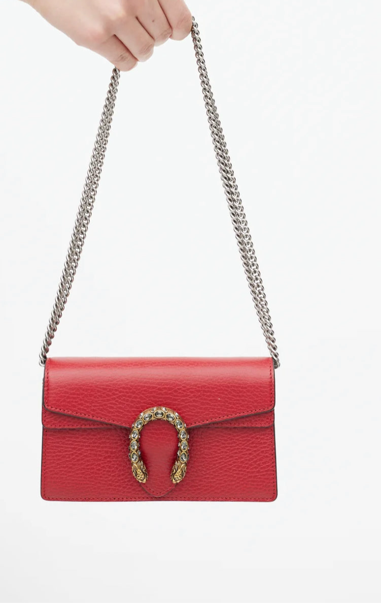GUCCI Red Pebbled Leather Dionysus Small Chain Bag