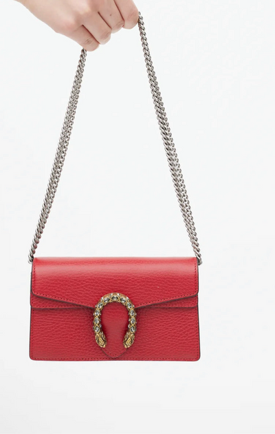 GUCCI Red Pebbled Leather Dionysus Small Chain Bag