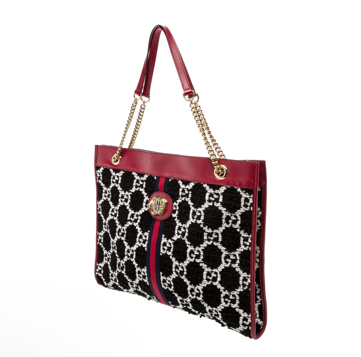 Authentic Gucci Black Jacquard Tote with Sylvie Web & Tiger Head Accent – Luxury Statement Bag