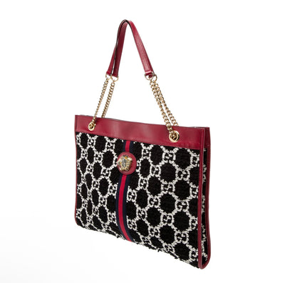 Authentic Gucci Black Jacquard Tote with Sylvie Web & Tiger Head Accent – Luxury Statement Bag