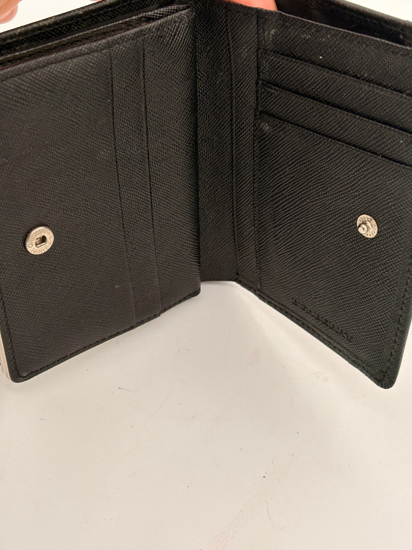 Burberry Nova Check Compact Dark Brown Leather and Canvas Kisslock Wallet