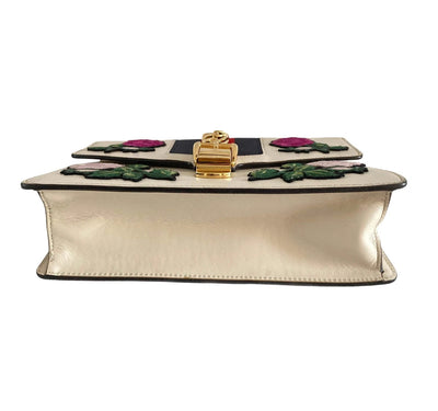 Gucci Sylvie Medium Embroidered Floral Shoulder Bag White Leather