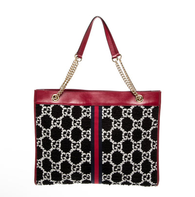 Authentic Gucci Black Jacquard Tote with Sylvie Web & Tiger Head Accent – Luxury Statement Bag