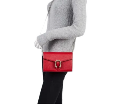 GUCCI Red Pebbled Leather Dionysus Small Chain Bag