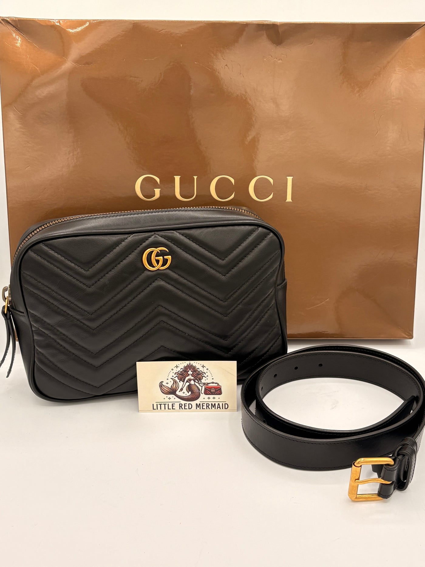 Calfskin Matelasse Unisex GG Marmont Belt Bag 80 32 Black