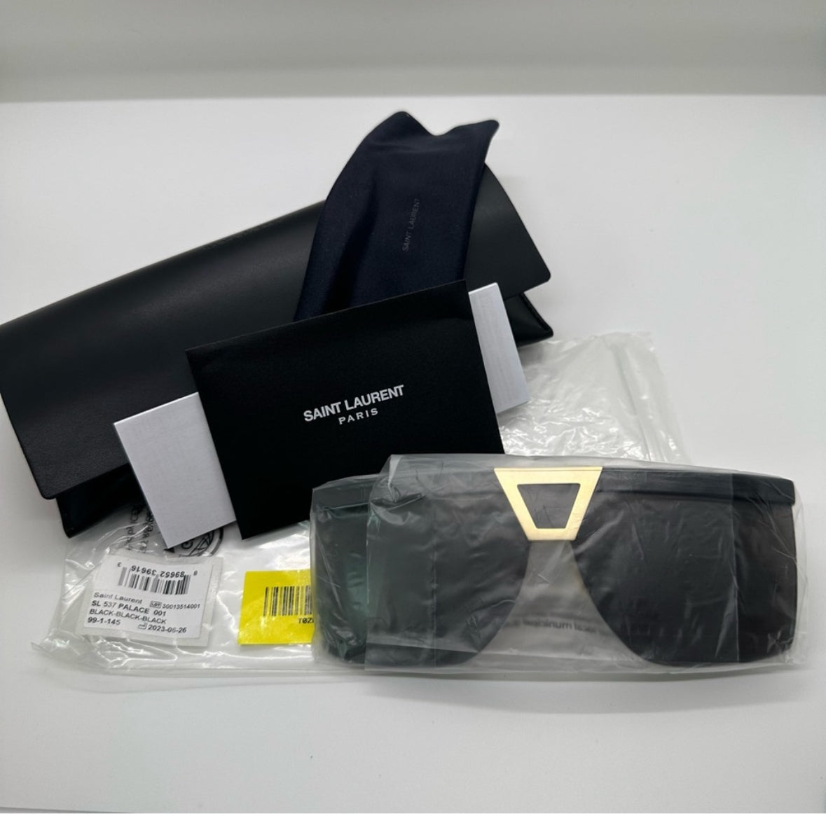 Saint Laurent Palace Unisex Sunglasses – Luxury Flat-Top Shield in Black & Gold, Made in Japan