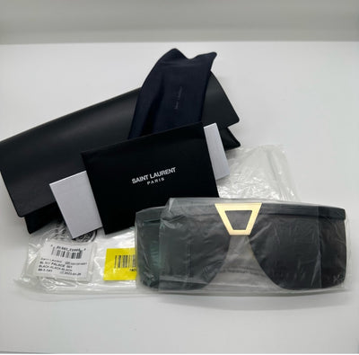 Saint Laurent Palace Unisex Sunglasses – Luxury Flat-Top Shield in Black & Gold, Made in Japan