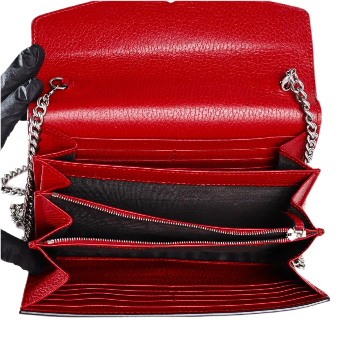 GUCCI Red Pebbled Leather Dionysus Small Chain Bag