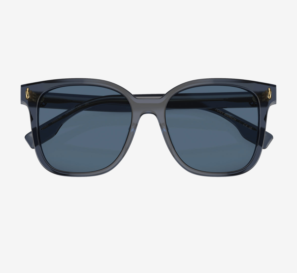 Tory Burch Women’s Square Sunglasses – Transparent Blue with Dark Blue Full-Rim Lenses