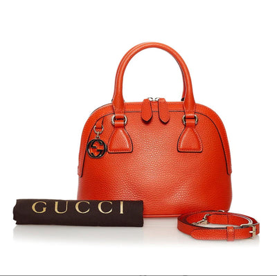 Gucci Orange Leather GG Charm Dome Two Way Satchel Bag