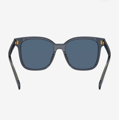 Tory Burch Women’s Square Sunglasses – Transparent Blue with Dark Blue Full-Rim Lenses