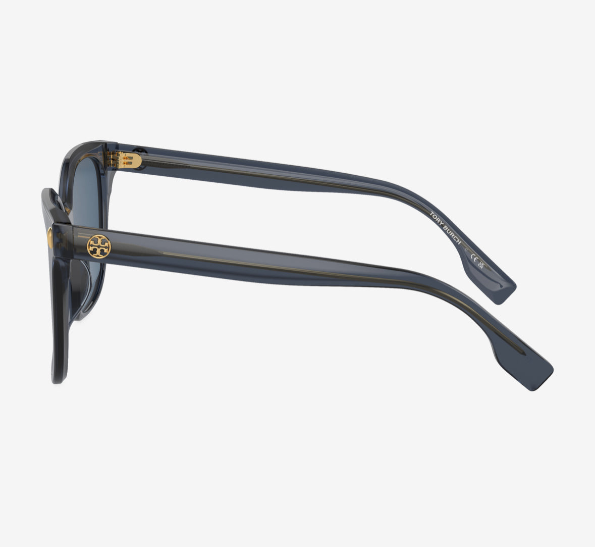 Tory Burch Women’s Square Sunglasses – Transparent Blue with Dark Blue Full-Rim Lenses