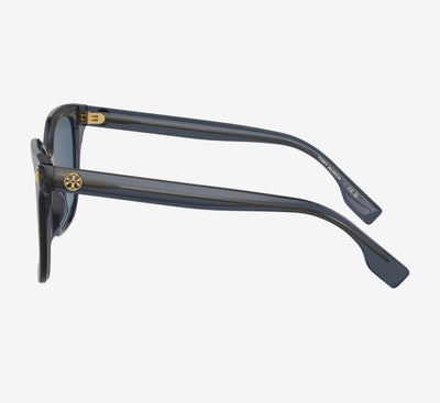 Tory Burch Women’s Square Sunglasses – Transparent Blue with Dark Blue Full-Rim Lenses