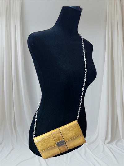 Gucci Mustard Yellow Leather Wallet with Silver-Tone Chain Strap