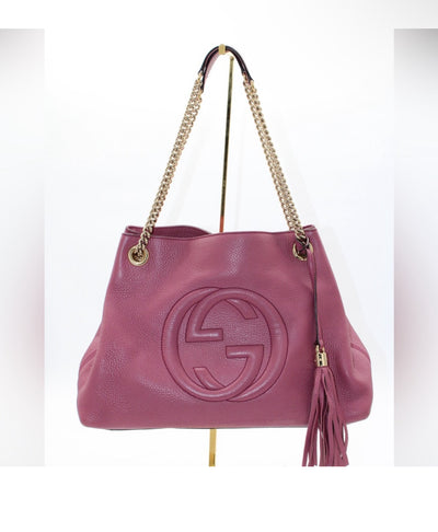 GUCCI Pebbled Calfskin Medium Soho Chain Shoulder Bag in Peonia Flower