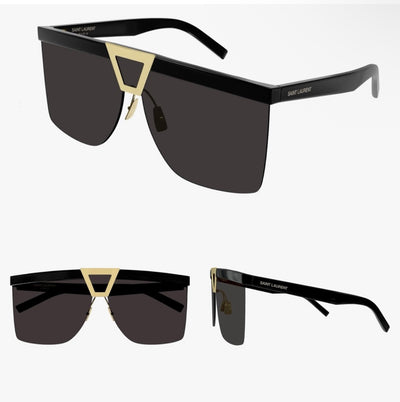 Saint Laurent Palace Unisex Sunglasses – Luxury Flat-Top Shield in Black & Gold, Made in Japan