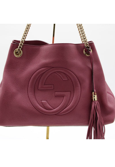 GUCCI Pebbled Calfskin Medium Soho Chain Shoulder Bag in Peonia Flower