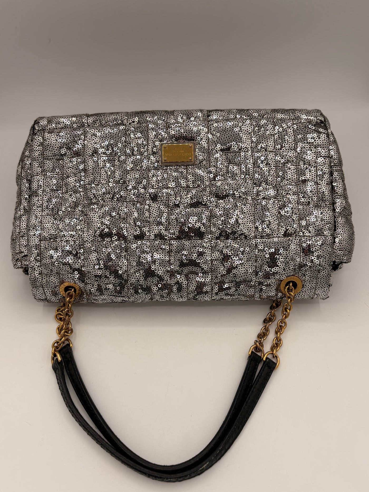 Dolce & Gabbana Miss Charles Shoulder Bag – Silver Sequined Leather