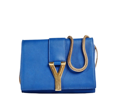 SAINT LAURENT 
Calfskin Classic Y Ligne Chain Wallet Bleu Majorelle