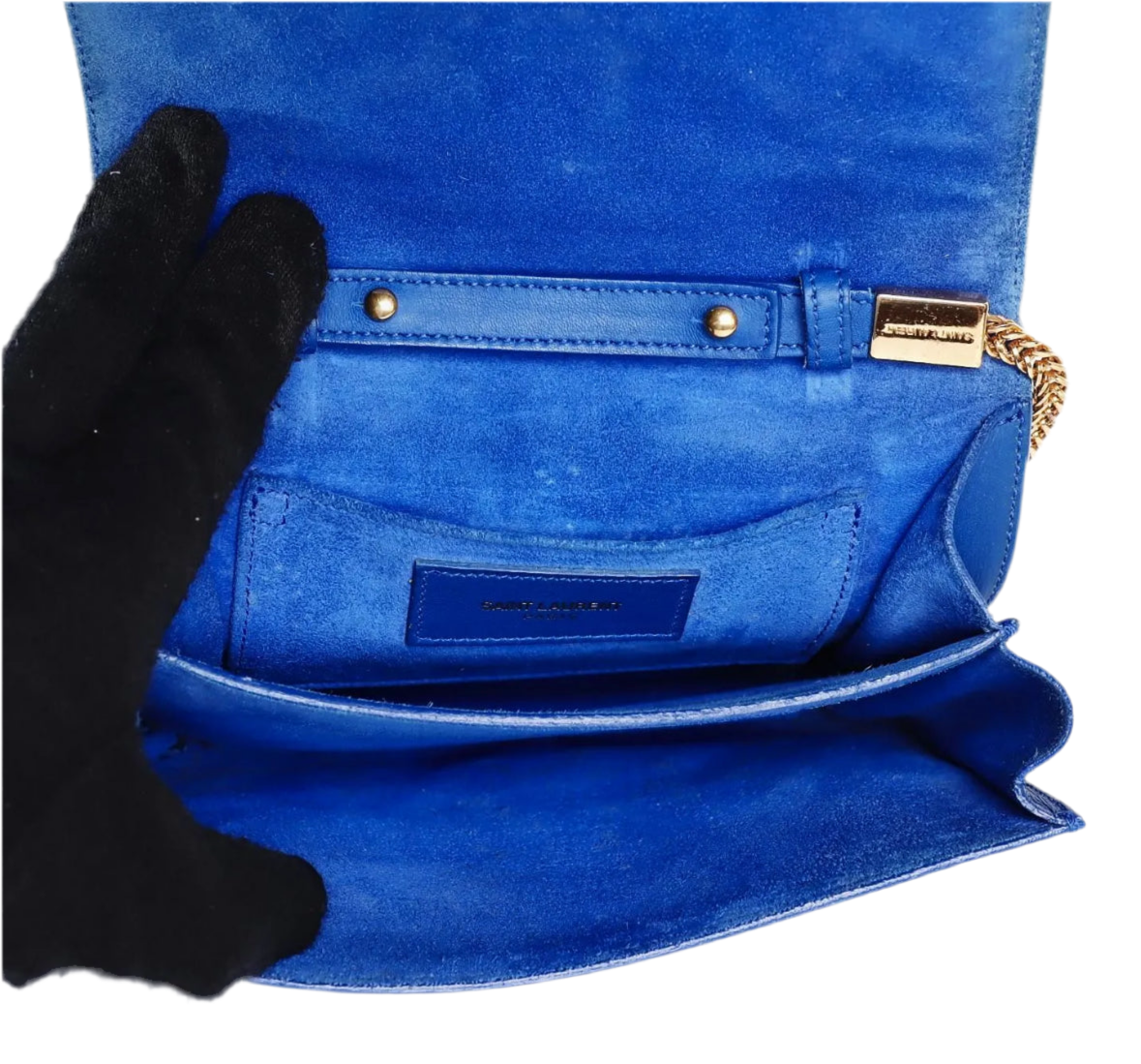 SAINT LAURENT 
Calfskin Classic Y Ligne Chain Wallet Bleu Majorelle