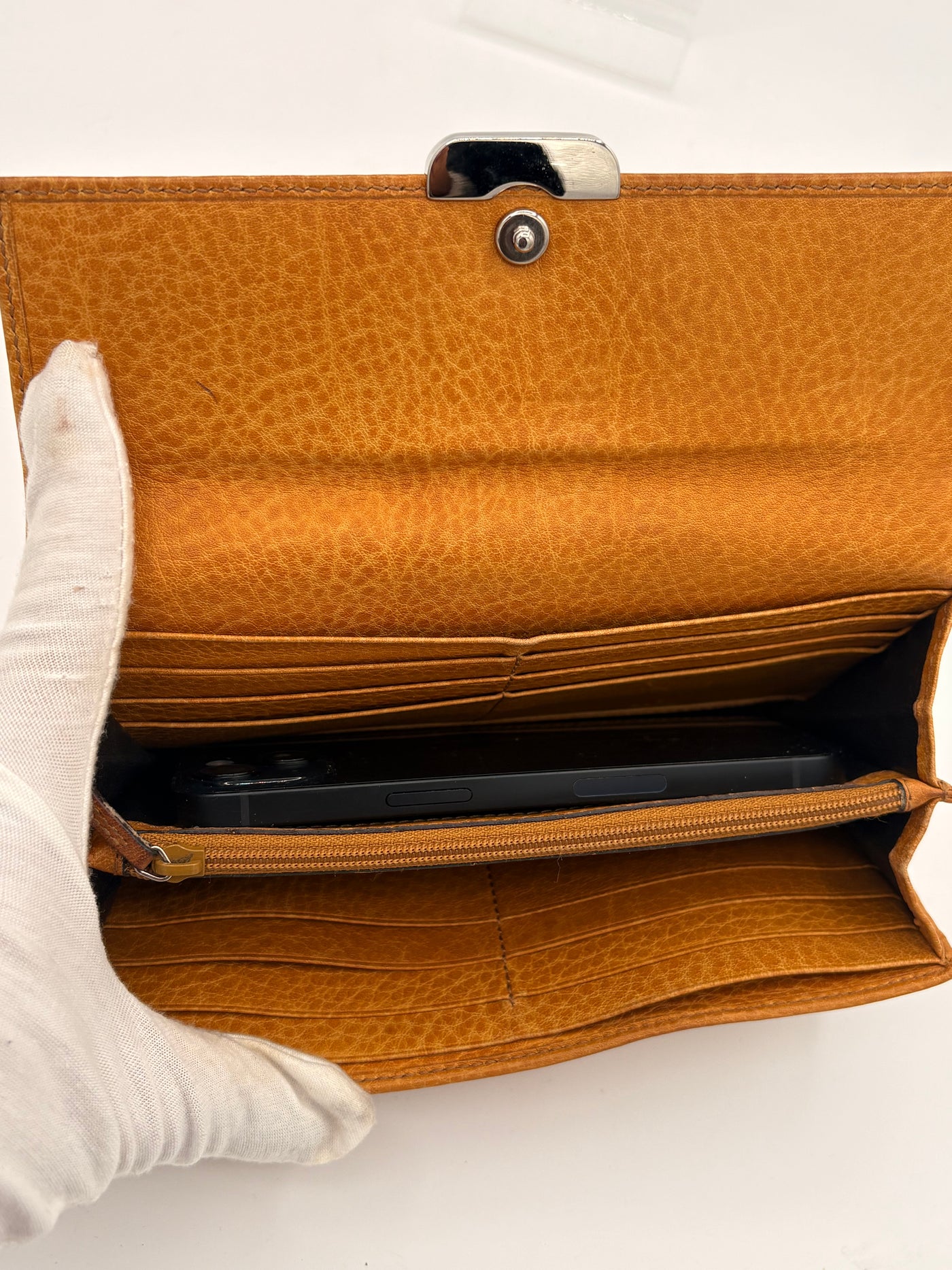 Gucci Mustard Yellow Leather Wallet with Silver-Tone Chain Strap