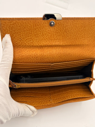 Gucci Mustard Yellow Leather Wallet with Silver-Tone Chain Strap