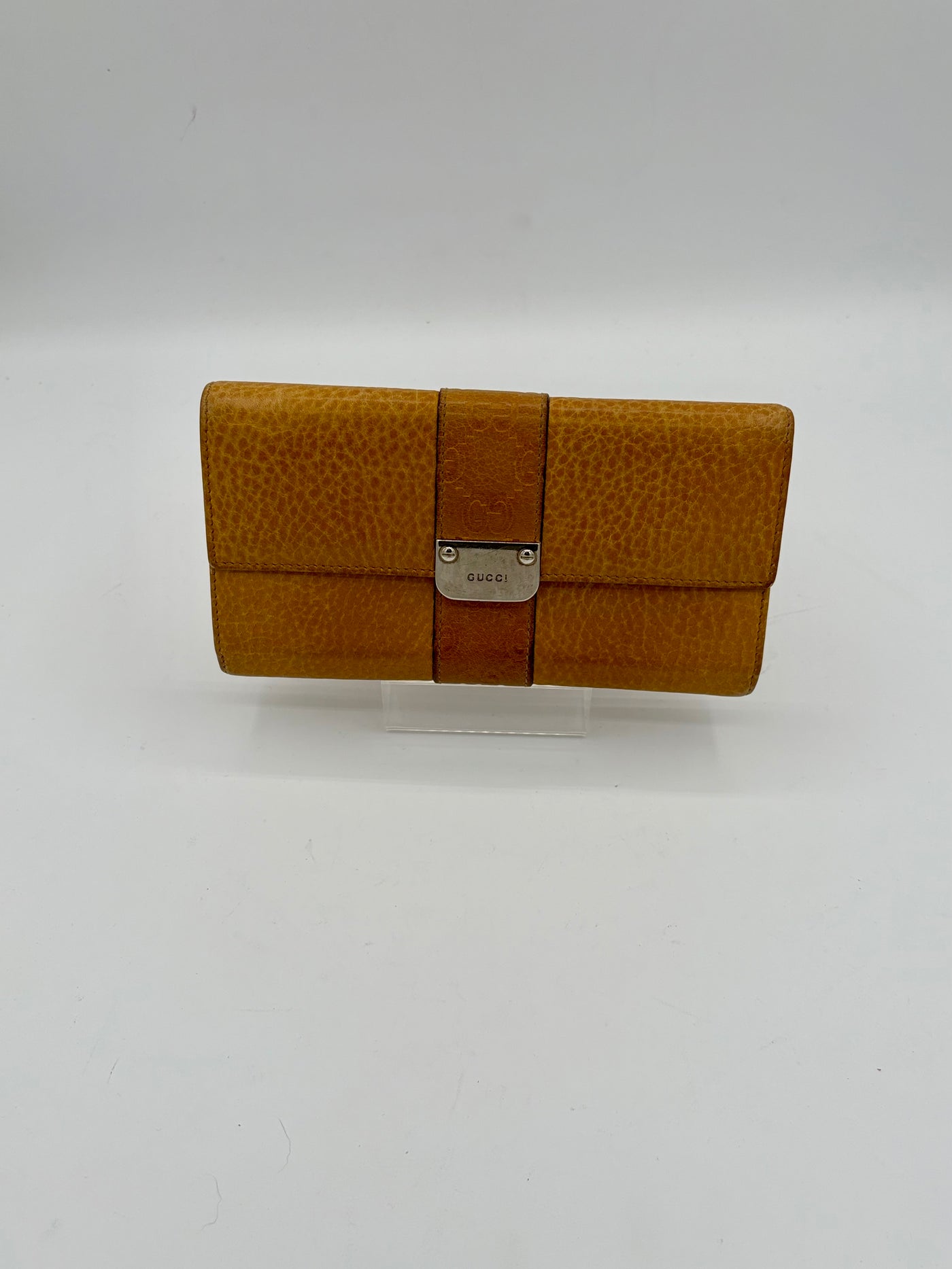 Gucci Mustard Yellow Leather Wallet with Silver-Tone Chain Strap