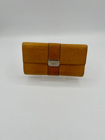 Gucci Mustard Yellow Leather Wallet with Silver-Tone Chain Strap