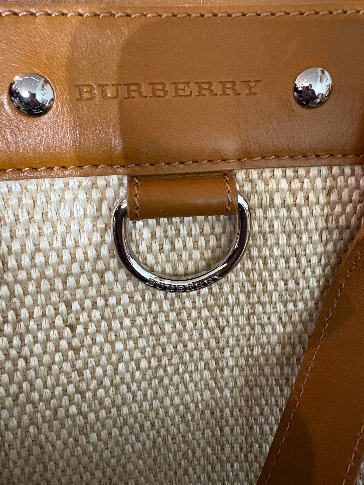 Burberry Raffia & Leather Tote Bag Natural Material