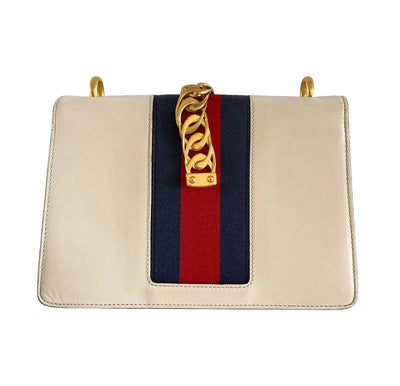 Gucci Sylvie Medium Embroidered Floral Shoulder Bag White Leather