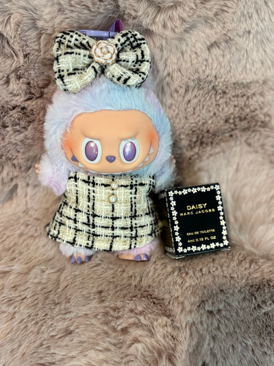 Luxury-Inspired Labubu Outfit – Tweed Dress & Bow Accessory Set