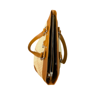 Burberry Raffia & Leather Tote Bag Natural Material