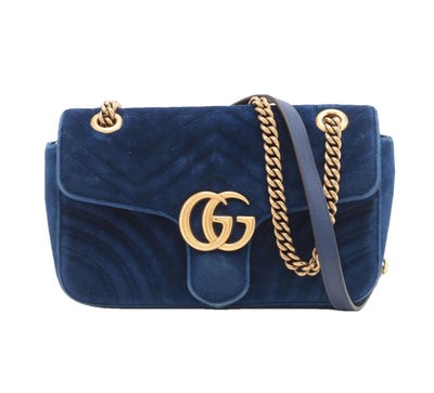 GUCCI GG MARMONT SMALL BLUE VELVET BAG