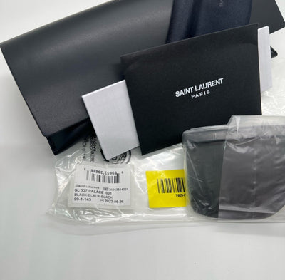 Saint Laurent Palace Unisex Sunglasses – Luxury Flat-Top Shield in Black & Gold, Made in Japan