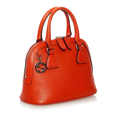 Gucci Orange Leather GG Charm Dome Two Way Satchel Bag
