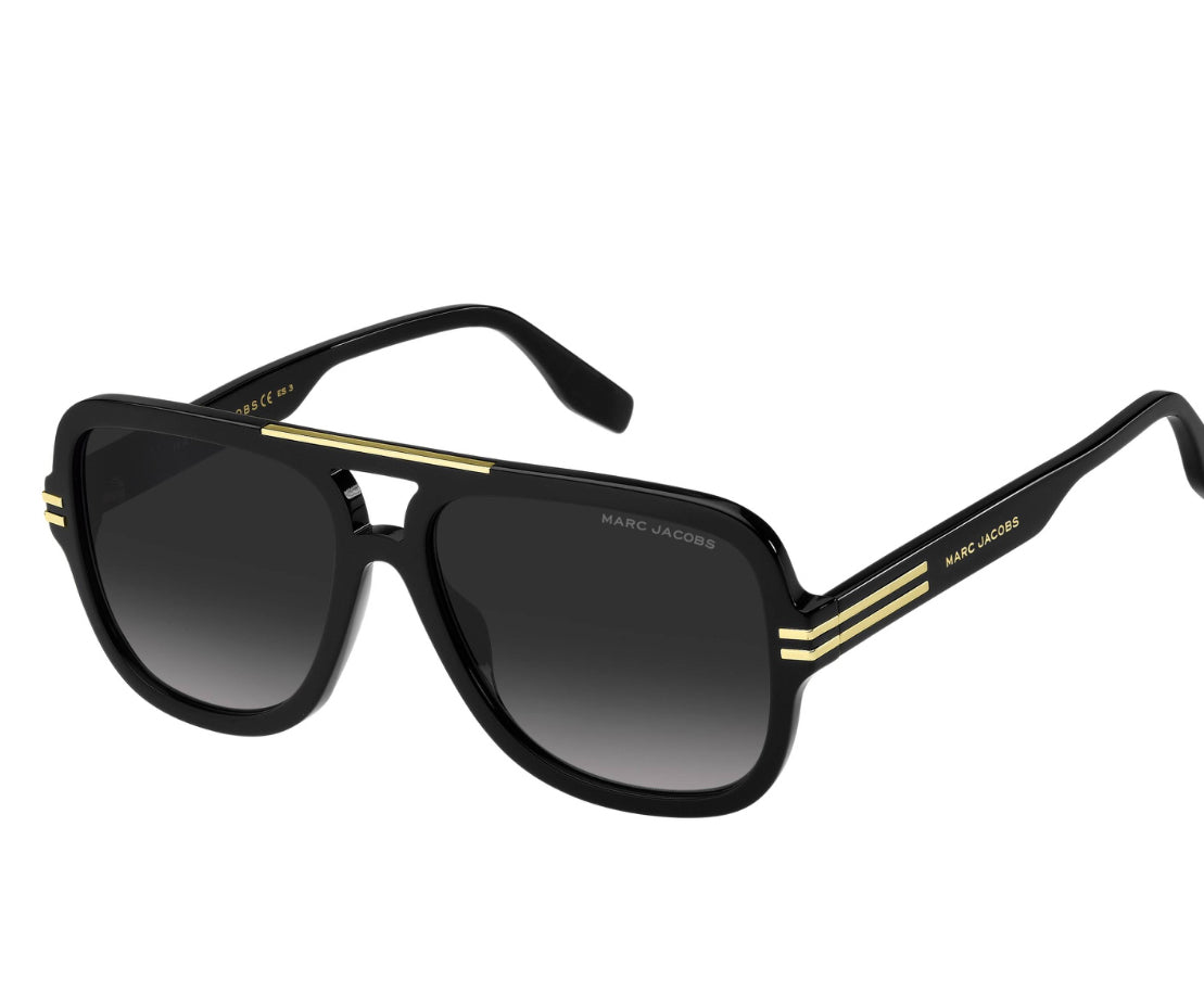 Marc Jacobs Unisex Designer Sunglasses – Black & Gold Full-Rim Aviator | Brand New with Full Set