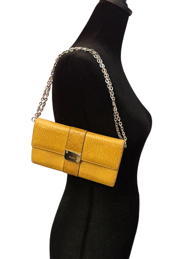 Gucci Mustard Yellow Leather Wallet with Silver-Tone Chain Strap