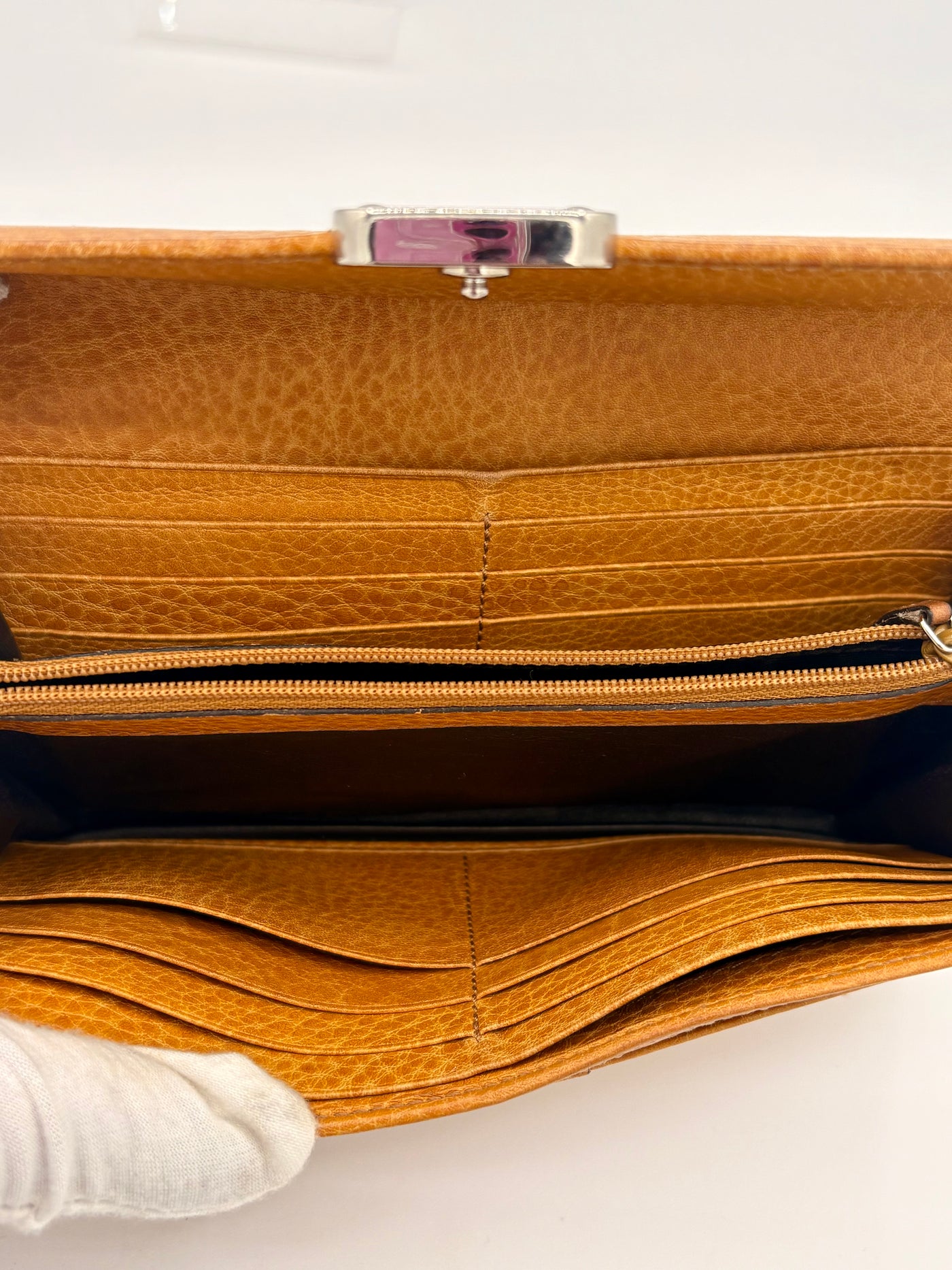 Gucci Mustard Yellow Leather Wallet with Silver-Tone Chain Strap