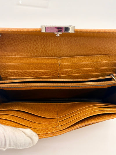 Gucci Mustard Yellow Leather Wallet with Silver-Tone Chain Strap