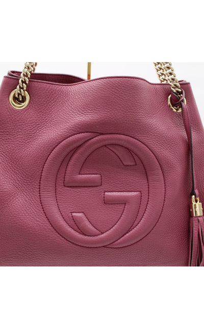 GUCCI Pebbled Calfskin Medium Soho Chain Shoulder Bag in Peonia Flower