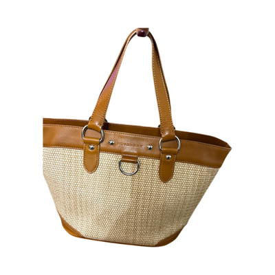 Burberry Raffia & Leather Tote Bag Natural Material