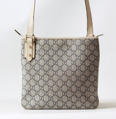 Authentic Gucci GG Monogram Roses & Hearts Crossbody Bag – Beige Leather Trim