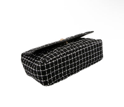 Versace Tweed Chain Shoulder Bag – Black & White Check with Medusa Medallion
