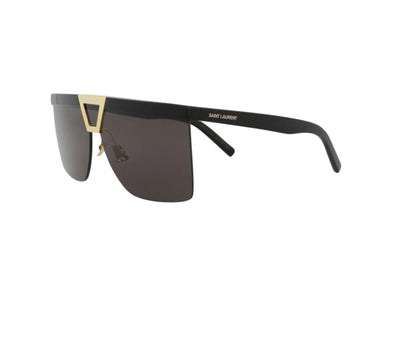 Saint Laurent Palace Unisex Sunglasses – Luxury Flat-Top Shield in Black & Gold, Made in Japan