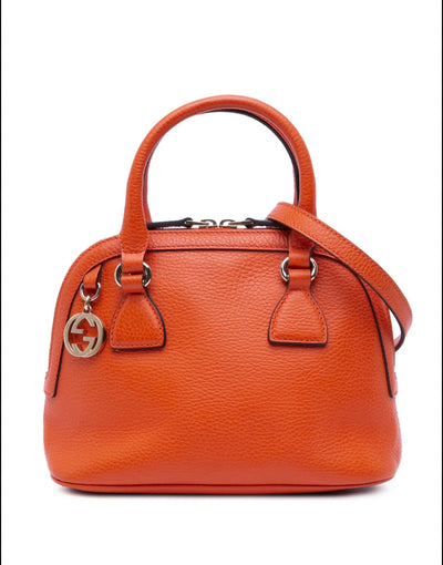 Gucci Orange Leather GG Charm Dome Two Way Satchel Bag