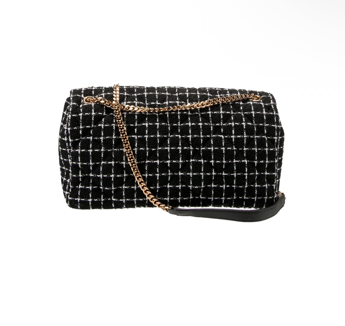 Versace Tweed Chain Shoulder Bag – Black & White Check with Medusa Medallion