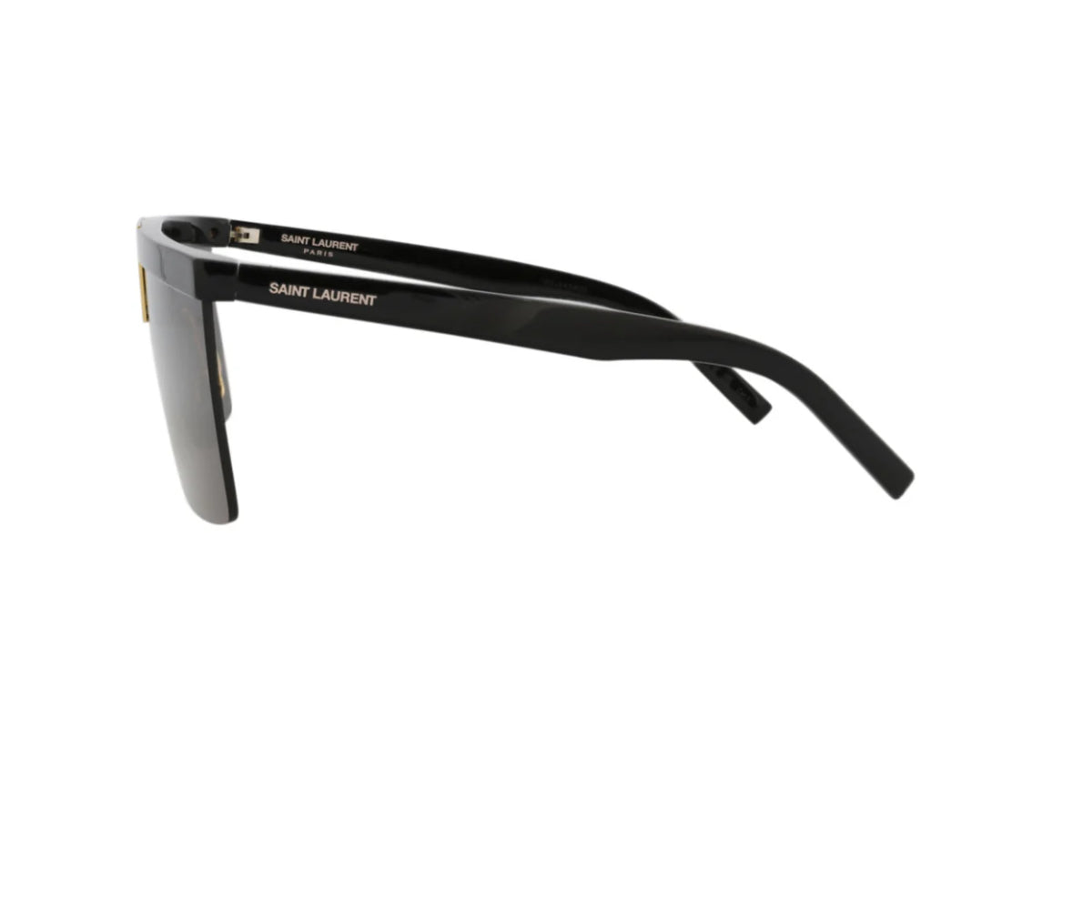 Saint Laurent Palace Unisex Sunglasses – Luxury Flat-Top Shield in Black & Gold, Made in Japan